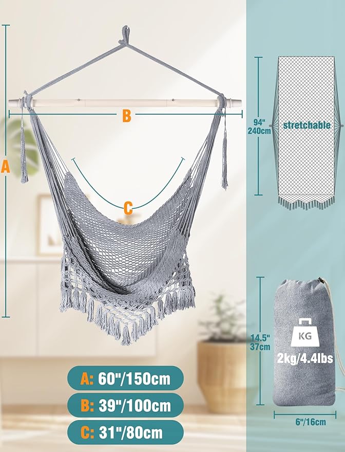 Chihee Hammock Chair Super Large Soft-Spun Cotton Rope Weaving Hanging Chair - Image 4