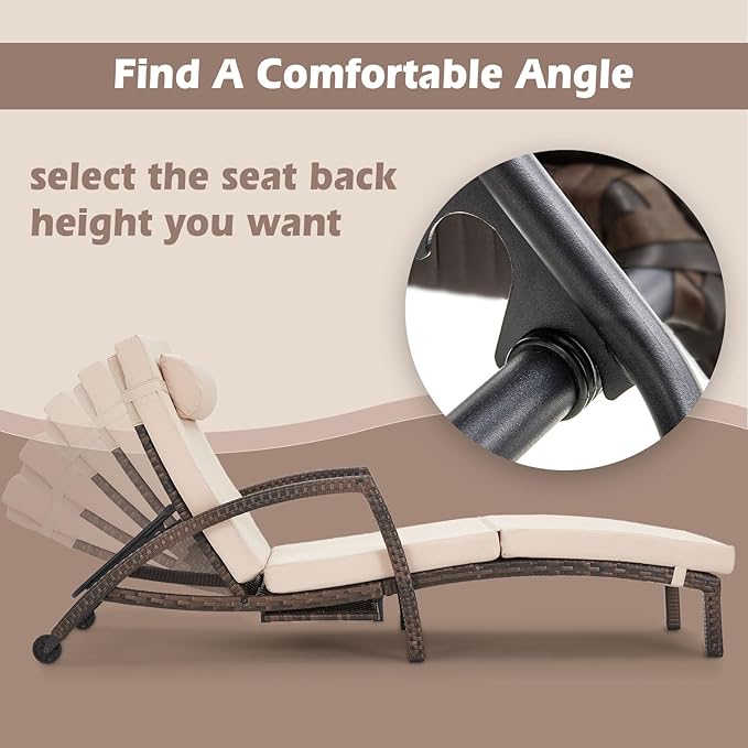 Chaise Lounge Chairs Outdoor Set of 4, Comfy Outside Wicker Patio Pool Lounge - Image 4