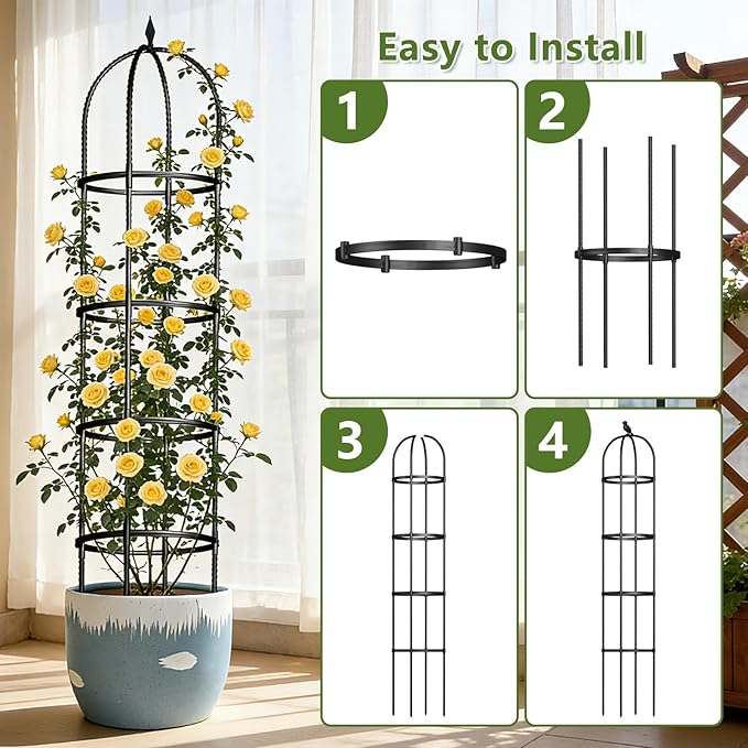 Obelisk Trellis for Garden Plants Climbing: 6ft Rustproof Metal Pipe - Image 7