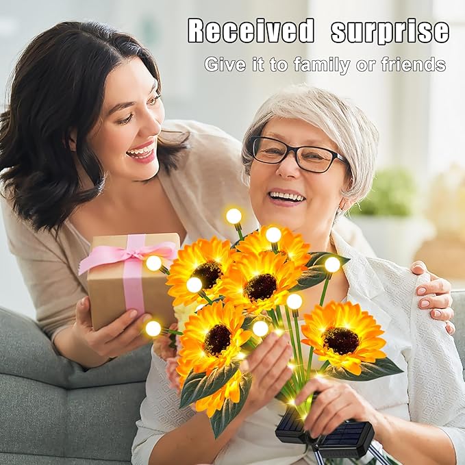 Sunflower Solar Lights Outdoor Garden Decor, Upgraded 4 Pack Solar Sunflowers - Image 5