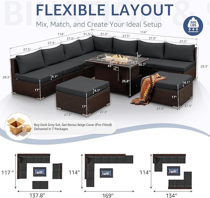 NICESOUL 10 Piece Outdoor Patio Furniture Set - Image 4