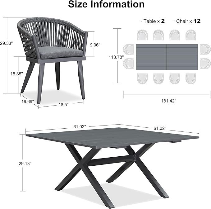 PURPLE LEAF 13 Pieces Oversized Outdoor Dining Set - Image 7