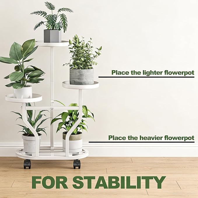 Plant Stand with Wheels 3 Tier Metal Plant Holder Corner Flower Shelf - Image 4