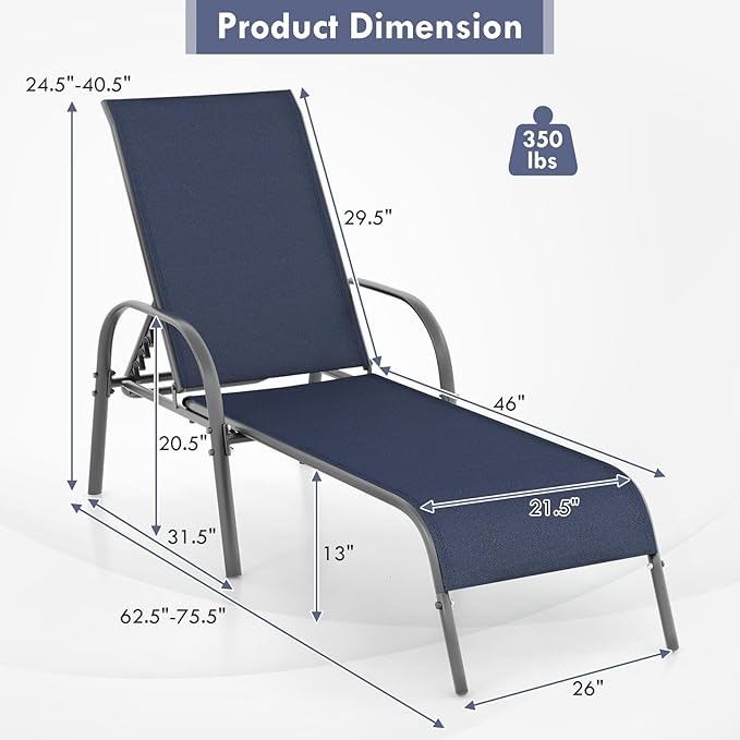 Giantex 2 Pack Patio Lounge Chair, Outdoor Chaise Lounge - Image 3