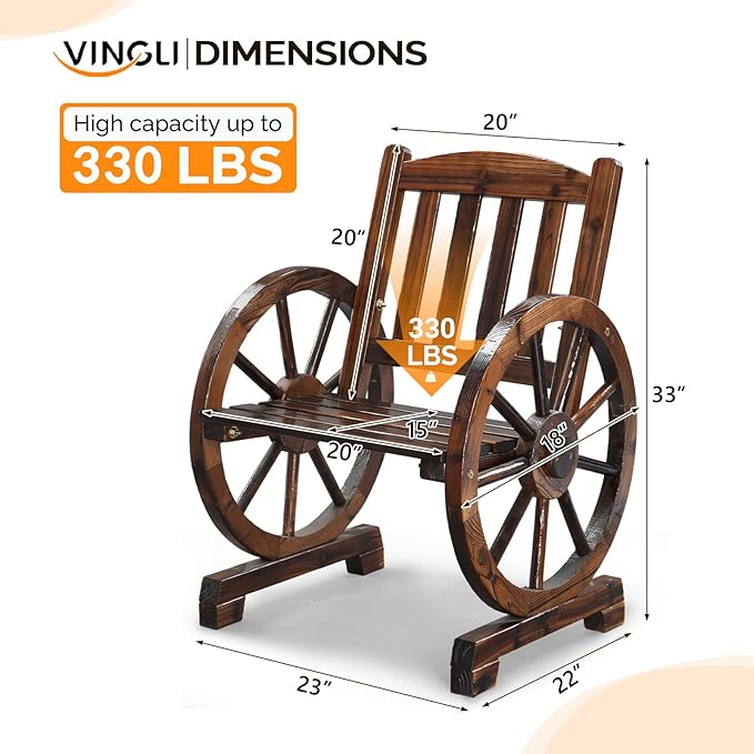 VINGLI Rustic Wooden Patio Chair - Image 3