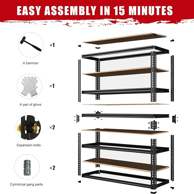 Garage Storage Shelves, 2400 LBS Heavy Duty Shelving, Metal Garage Shelves - Image 6