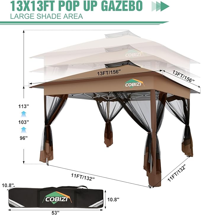COBIZI 13x13 Pop Up Gazebos On Clearance Canopy Tent- Upgrade Metal Outdoor - Image 3