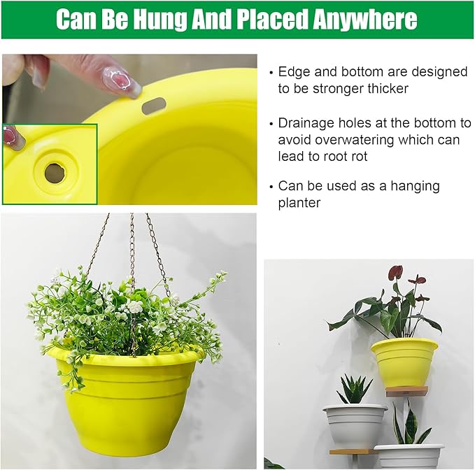 10 Inch Plant Pots Set of 5, Lightweight Plastic Planters - Image 2