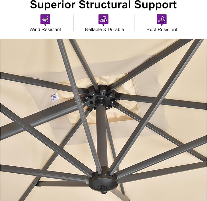 PURPLE LEAF 10 Feet Patio Umbrella Outdoor Cantilever Square Umbrella Aluminum - Image 3