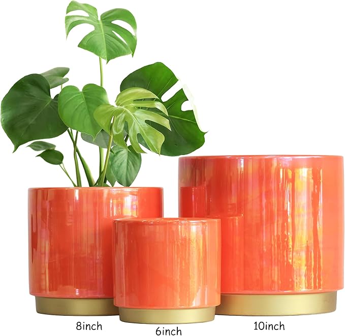 Gepege Peach Indoor Plant Pots for Plants, Large Ceramic Planter - Image 8
