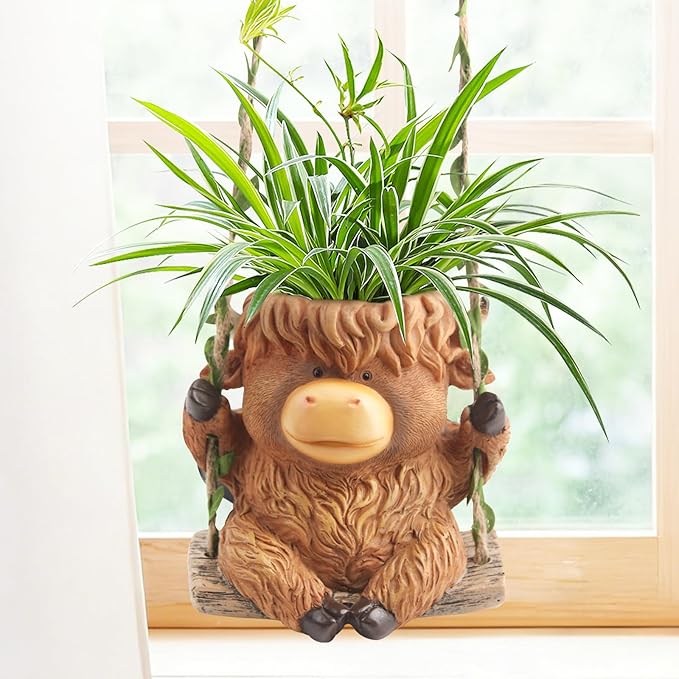 Swing Highland Cow Hanging Planters by CIYSHO