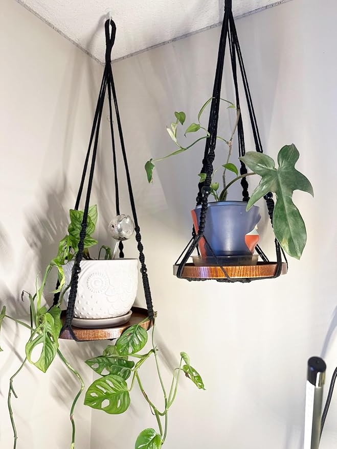 2 Pack Macrame Plant Hanger | Plant Hanger Indoor, Hanging Planter Shelf | - Image 2