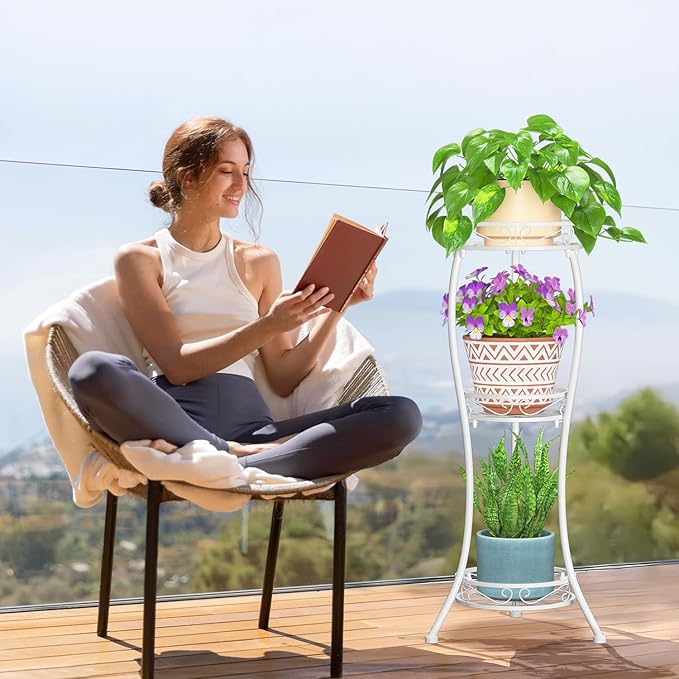 LASZOLA White 3 Tier Tall Plant Stand - Image 9