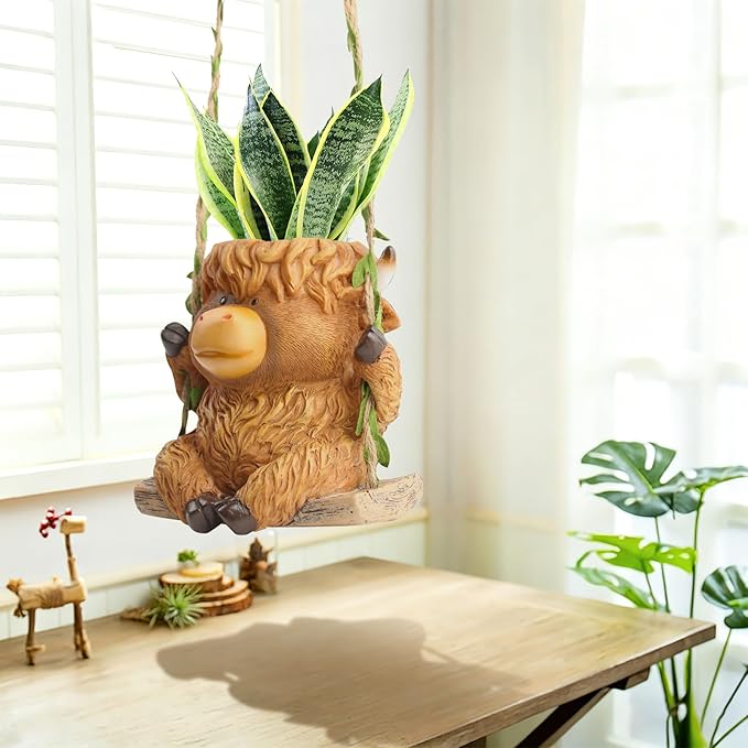 Swing Highland Cow Hanging Planters - Image 3