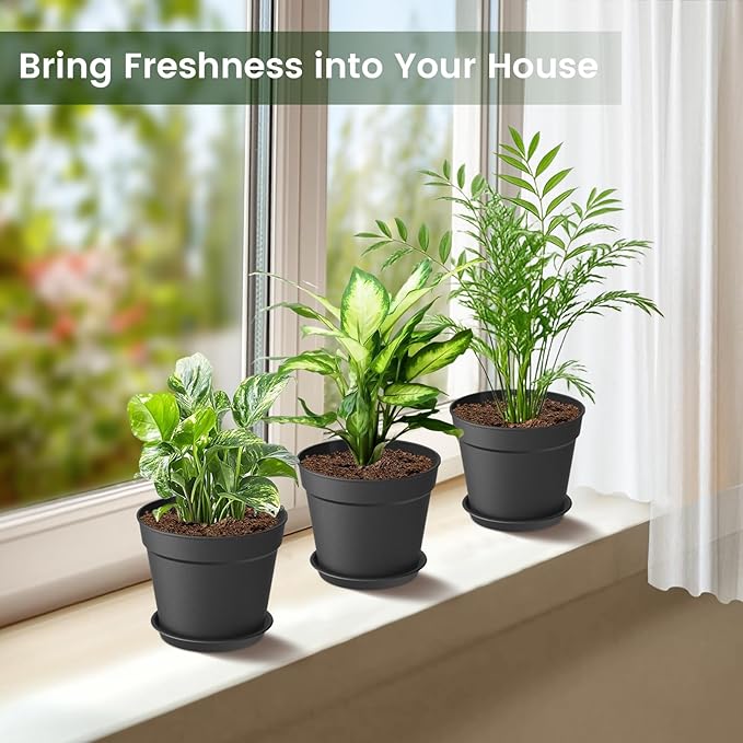 10 Pack 6 Inch Plant Pots with Drainage and Saucers, Stackable Nursery Planters - Image 2