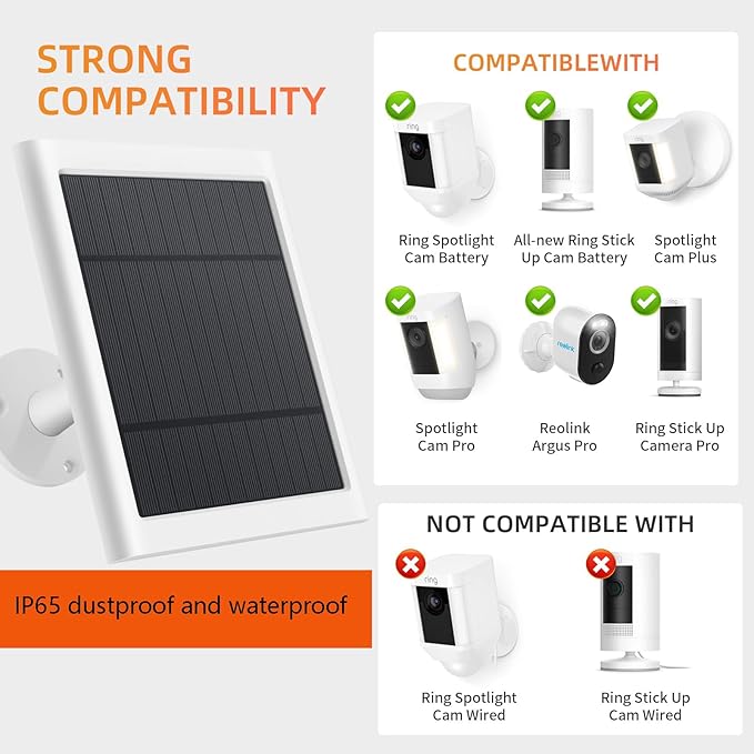8 Pack IP65 Solar Panel for Rings Camera, 4W Solar Charger Compatible - Image 2
