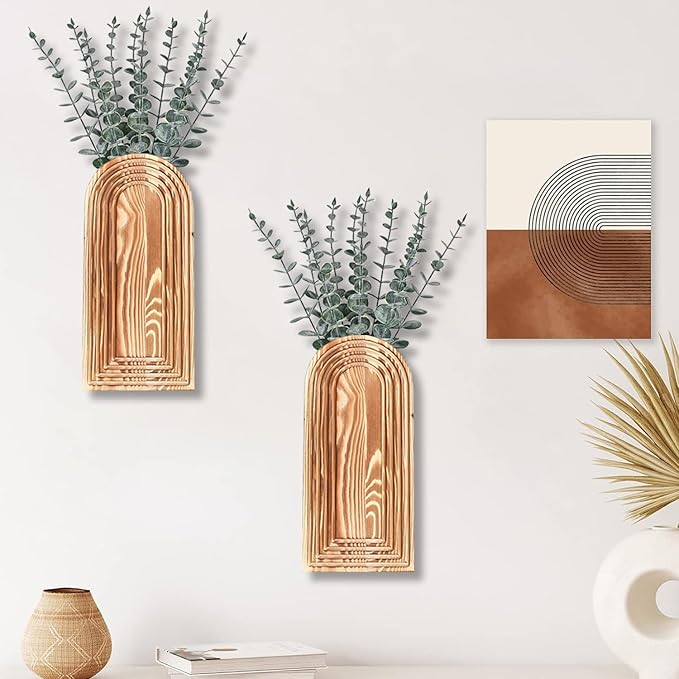 2 Pack Wooden Wall Vase Set - Image 3