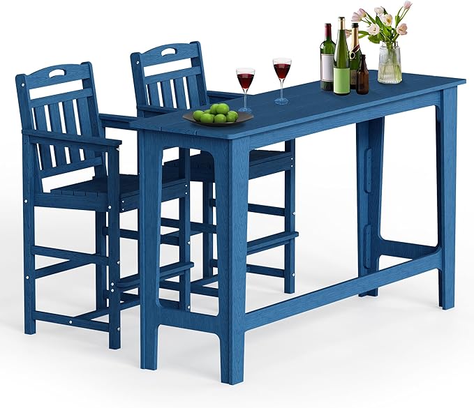 Ciokea 3 Pcs Outdoor Bar Height Table Set, Heavy-Duty All-Weather HDPE Patio by CIOKEA