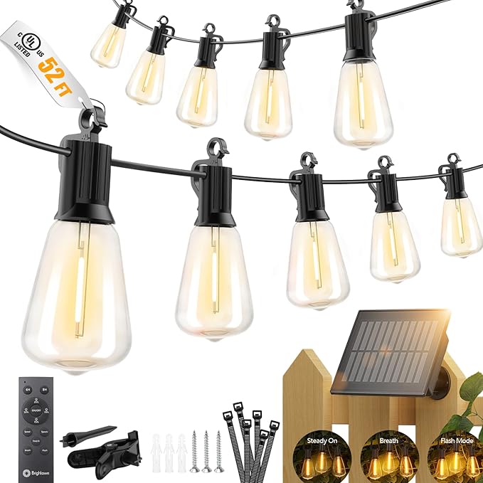 Brightown 52FT Solar String Lights Outdoor Waterproof, Patio Lights by Brightown