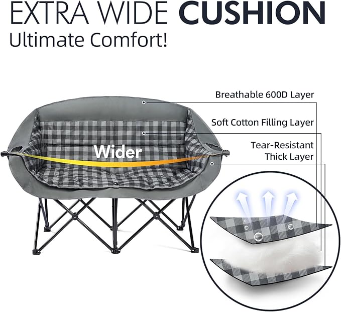 Double Camping Chairs Padded Loveseat Chair - Image 3