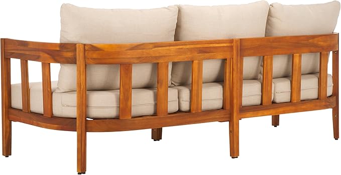 SAFAVIEH Outdoor Collection Owen Acacia Solid Wood Natural/Taupe Cushion - Image 7