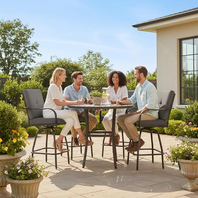 Patio Swivel Bar Stools Set of 4, Outdoor Bar Height Swivel Chairs - Image 6