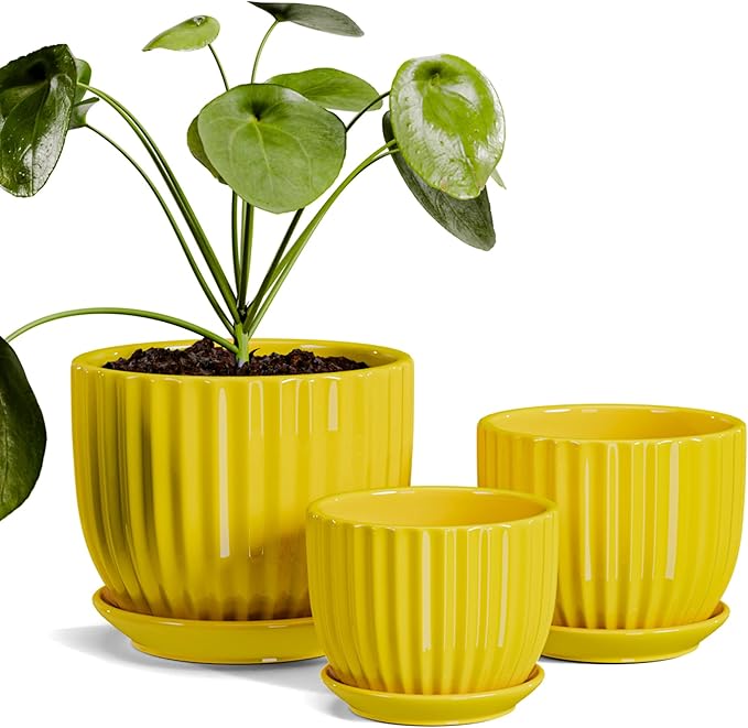 Ton Sin Ceramic Flower Pots, 4.1+5.1+6.5 inch Ceramic Plant Pots by TonSin