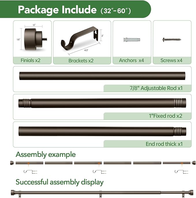 Curtain Rods for Windows 28 to 48, 1 Inch Adjustable Heavy Duty Long Window - Image 6