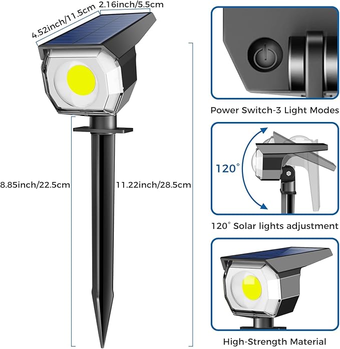 Peasur 12 Pack Solar Lights Outdoor, Solar Spotlights Outdoor Waterproof 3 Modes - Image 6