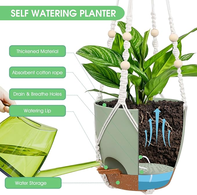 Hanging Planters for Indoor Outdoor Plants, 2 Pack Self Watering Hanging Pot - Image 3
