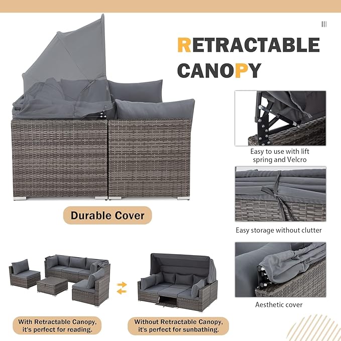 HOMREST 6 Pieces Patio Furniture Sets, Outdoor Daybed - Image 5