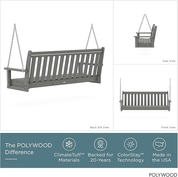 POLYWOOD GNS60GY Vineyard 60" Swing, Slate Grey - Image 2