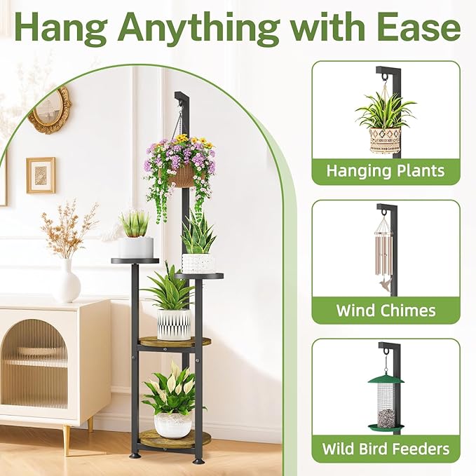 iDavosic.ly 4 Tier Hanging Plant Stand Indoor, Tall Vertical Corner Metal - Image 3