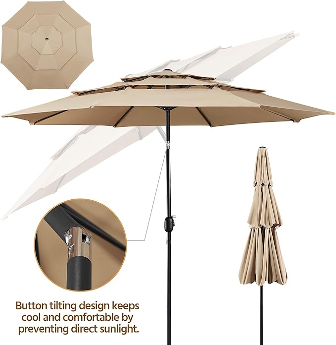 Yaheetech 3-Tier Patio Umbrella 10ft Vented Outdoor Canopy Sun Shade Large - Image 6