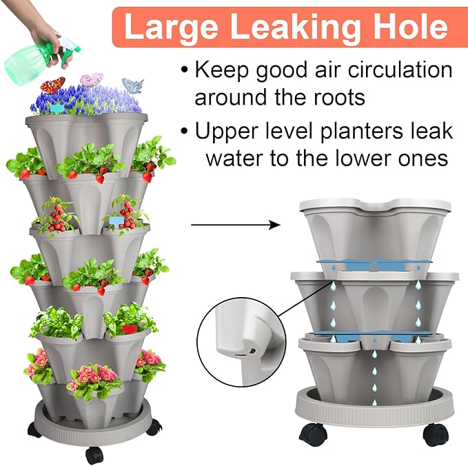 GameXcel Vertical Planter, 6 Tier Stackable Strawberry Planter - Image 6