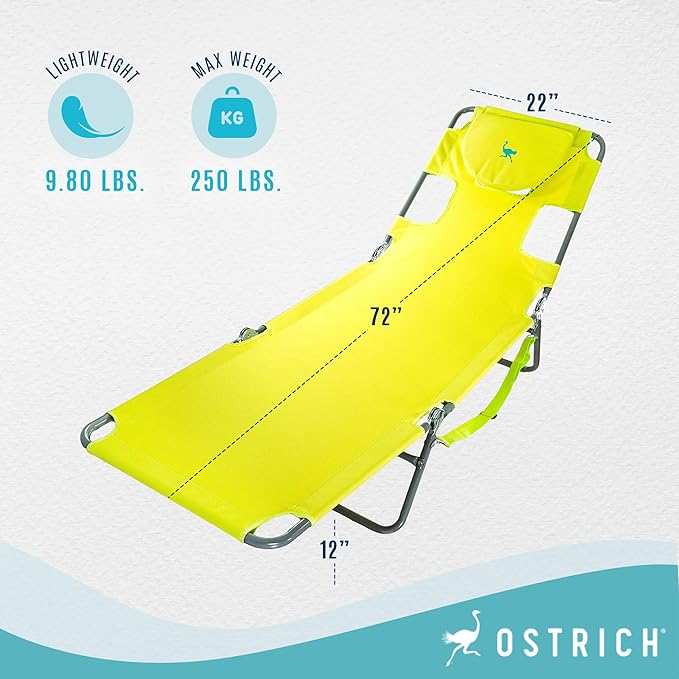 Ostrich The Original Chaise 72 x 22 Inch Lounge Portable Reclining Lounger - Image 3