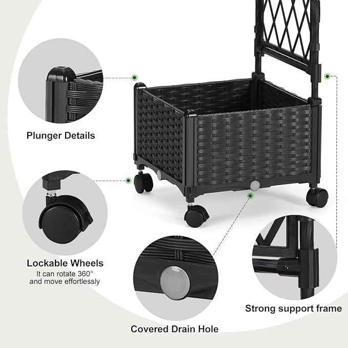 Planter Box with Trellis, 4ft Tall Self-Watering Plastic Raised Garden Beds and - Image 3