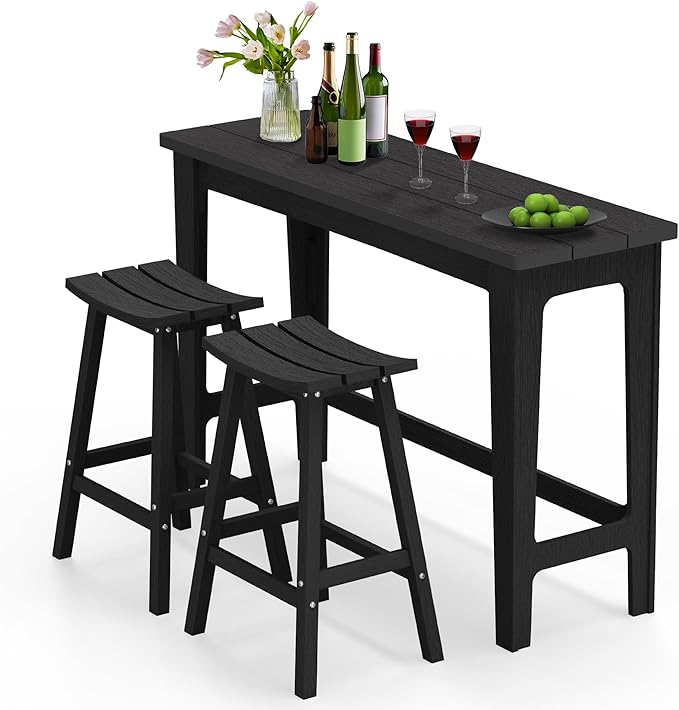 Ciokea 3 Pcs Outdoor Bar Height Table and Stools Set, Heavy-Duty All-Weather by CIOKEA