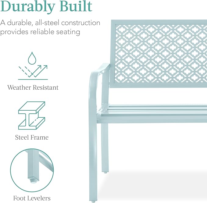 Best Choice Products Outdoor Bench 2-Person Metal Steel Benches Furniture - Image 3