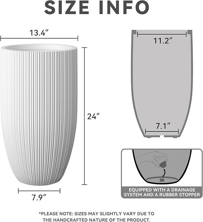 Kante 24 Inch Tall Round Concrete Planter, Large Indoor Outdoor Plant Pots - Image 2