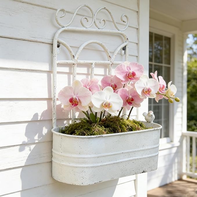 Rustic Metal Wall Planter Vintage Wall Mounted Flower Pot Distressed Wall - Image 7