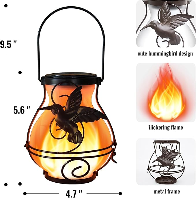 Solar Lanterns Outdoor Waterproof Flickering Flame Lights Hummingbird Metal - Image 5