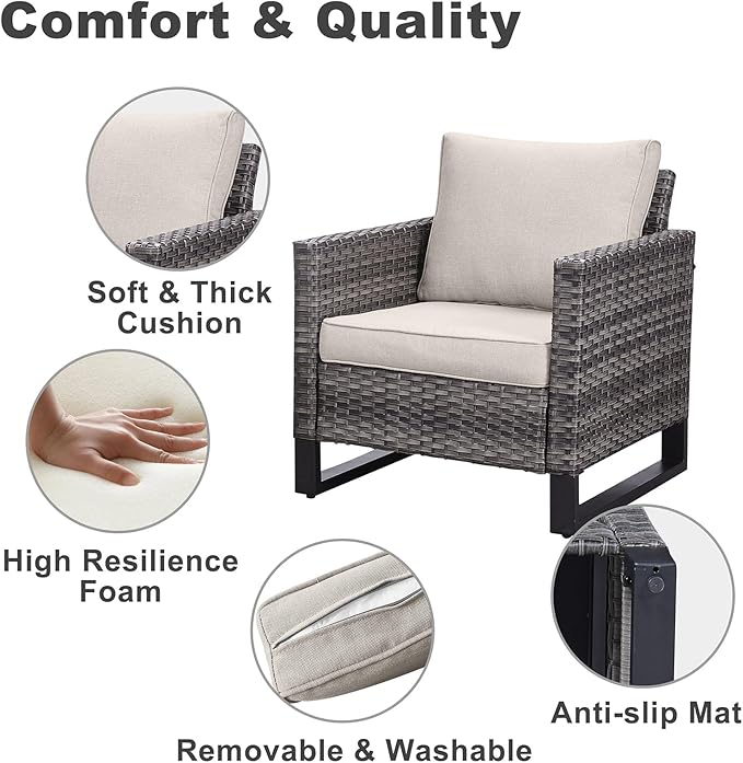Belord Outdoor Bistro Set 3 Piece Outdoor Wicker Patio Chairs, Oversize Outdoor - Image 5