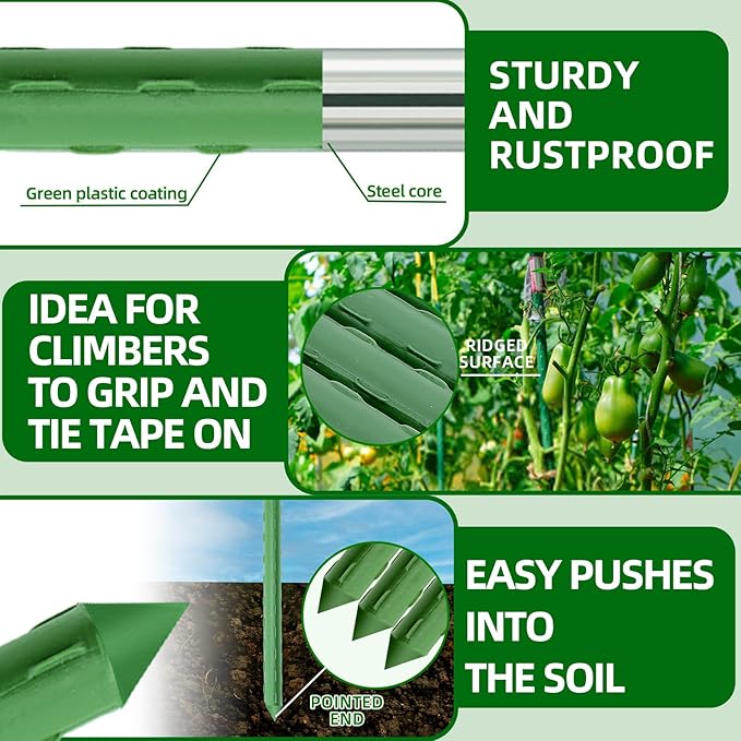 Garden Stakes 16 Inch 70 Pack, Diy 4ft 5ft 6ft 7ft 8ft Tomato Stakes Plastic - Image 6