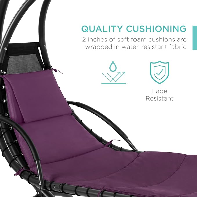 Best Choice Products Outdoor Hanging Curved Steel Chaise Lounge Chair Swing - Image 5
