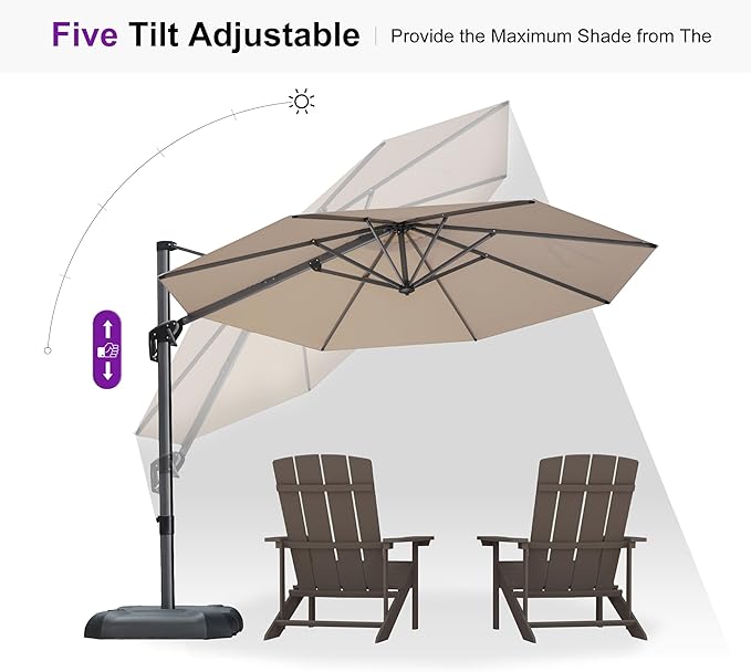 PURPLE LEAF 10 Feet Patio Umbrella Outdoor Cantilever Round Umbrella Aluminum - Image 7