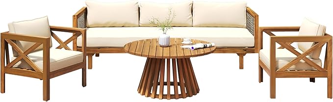Merax Outdoor 4-Piece Acacia Wood Conversation Set - Image 4