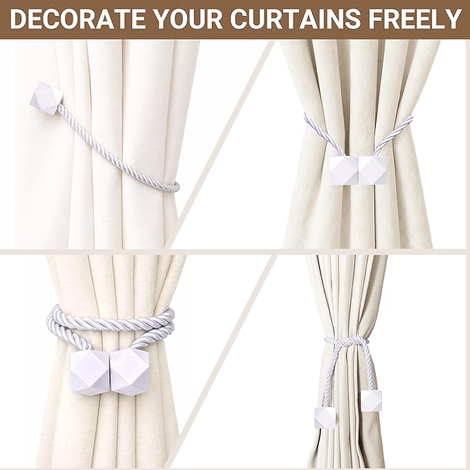 Hion Magnetic Curtain Tiebacks White 6 Pack, Curtain Tiebacks Buckles Holdbacks - Image 7