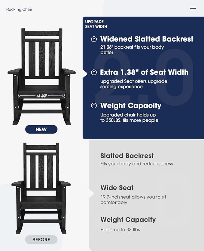 KINGYES Oversized Outdoor Rocking Chair Set of 8, All-Weather Patio Rocking - Image 4