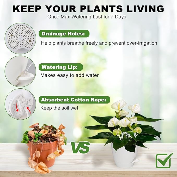 Plant Pots, 7/6.5/6/5.5/5 Inch Self Watering Planters, Pots - Image 3